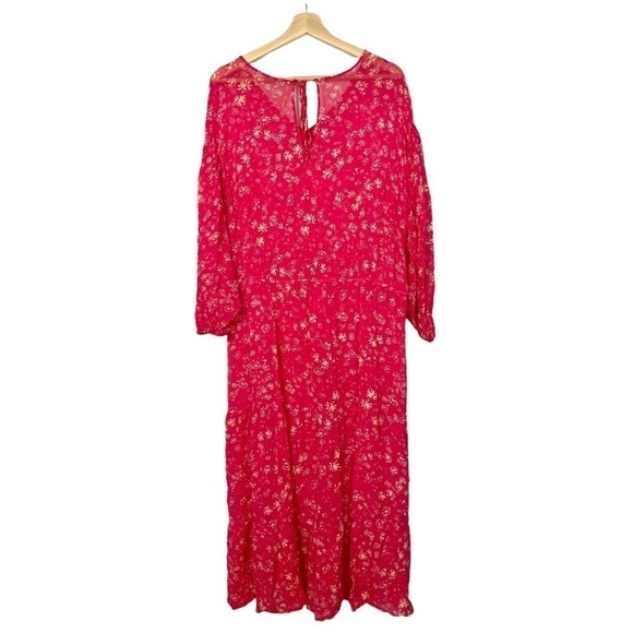 Free People Raspberry Pink Wallflower Midi Long Sleeve Dress M - Picture 3 of 6